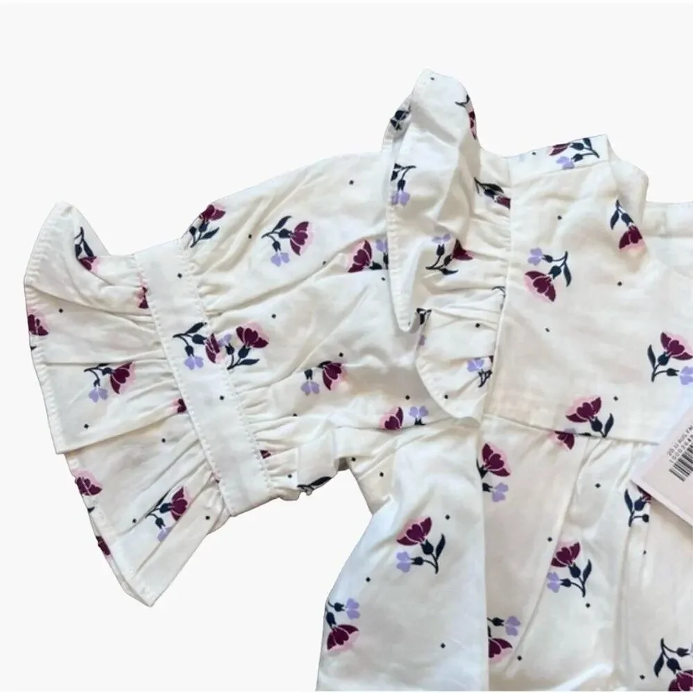 Janie and Jack Jet Ivory Floral Toddler Girls Blouse Size 3 White Purple Pink Co